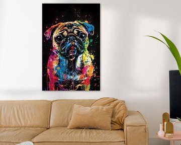 Pug dog with painter's farts
