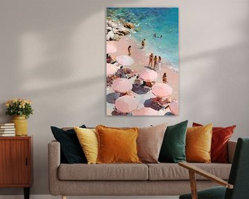 Impressionistic Summer Beach in Pastel Colours - Azure Sea and Parasols by Roger VDB