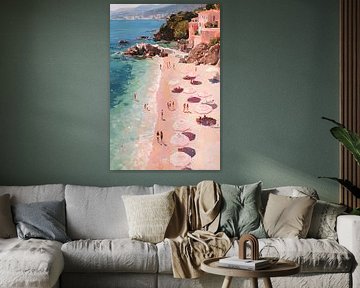 Impressionistic Summer Beach in Italy with Villa and Azure Sea by Roger VDB