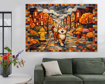 Patchwork scene with cat