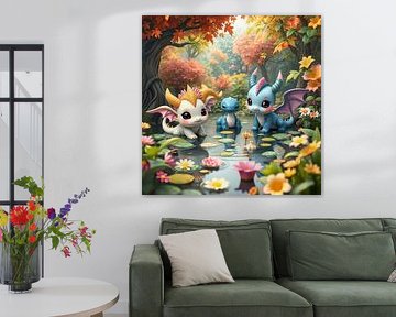 Droll dragons in enchanted forest by Linda de Klein