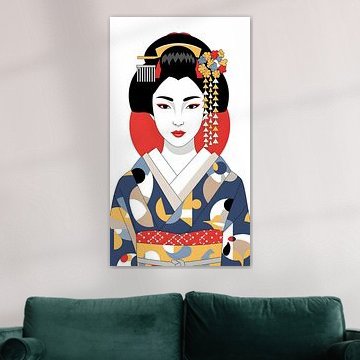 Elegante japanische Geisha Porträt Illustration im modernen Stil von Clay Artista