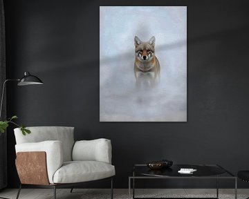 Majestic Golden Jackal Misty Fog Impasto Wildlife Portrait by Ramy Salah Hefny
