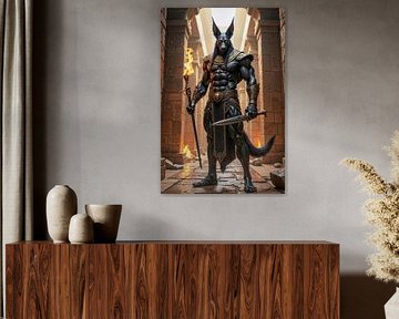 ANUBRAX - Anubis holding a sword and torch inside a temple of the dead by INFERAURUM