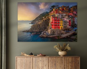 Riomaggiore village view at sunset. Cinque Terre by Stefano Orazzini
