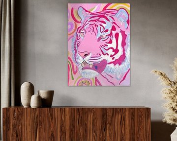 Pink Tiger – Playful Colorful Animal Art by Mosaic Dialogue