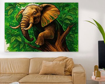 Elephant among jungle leaves illustrative by Art & Soul Creations