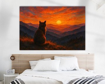 Cat looks over mountain landscape by Imperial Art House