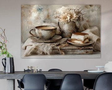 Kaffee und Kuchen - Romantisches Stillleben mit Keramik und Tiramisu von Joriali Fine Art