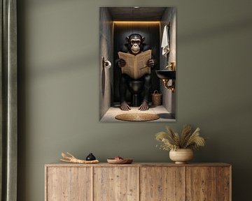 THE NEWS APE – An ape sits on the toilet reading a newspaper by INFERAURUM