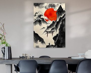 Paysage japonais avec porte Torii