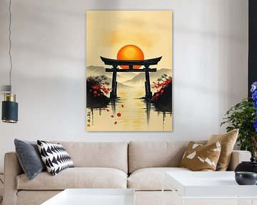 Porte Torii japonaise Paysage au coucher du soleil