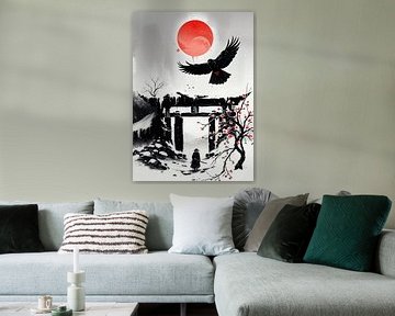 Samouraï japonais - Paysage Sumi-e à l'atmosphère poétique