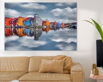 Groningen, Kleurrijke huizen in jachthaven Reitdiephaven.