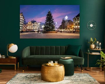 Christmas lights on Dam Square in Amsterdam at sunset by Eye on You