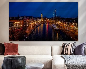 Christmas lights along the waterfront of Lemmer Friesland Netherlands by Eye on You