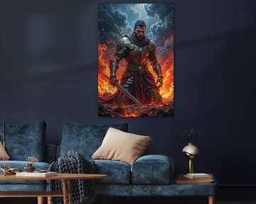 INFERNUM – A Warrior Kneeling on a Burning Battlefield by INFERAURUM