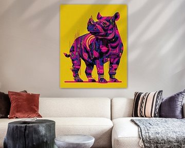 PopArt neon rhinoceros of the urban elemental force by Klaus Tesching - Art-AI