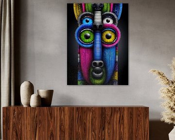 PopArt Tribal Mind - Mask of the four eyes by Klaus Tesching - Art-AI