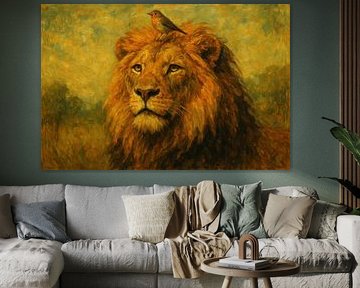 Königlicher Löwe mit kleinem Vogel von Imperial Art House