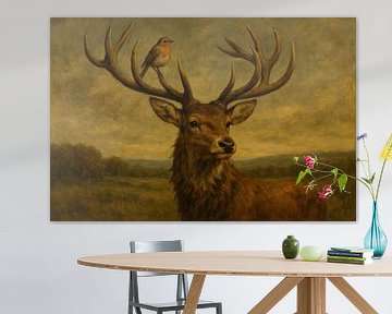 Stag with bird in landscape by Imperial Art House