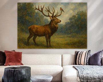 Red deer with songbird by Imperial Art House