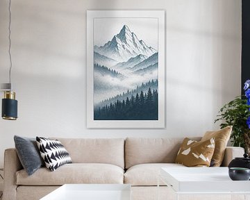 Nordic Berg Nevel Lijn Art