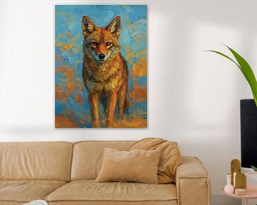 Powerful Golden Jackal Fog Palette Knife Impasto Portrait by Ramy Salah Hefny