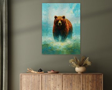 Mächtiger Grizzlybär Nebel Palette Messer Impasto Portrait von Ramy Salah Hefny