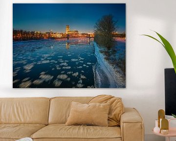 Magdeburg and the Elbe during the blue hour in winter by t.ART