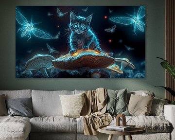 Cat on a mushroom by Linda de Klein