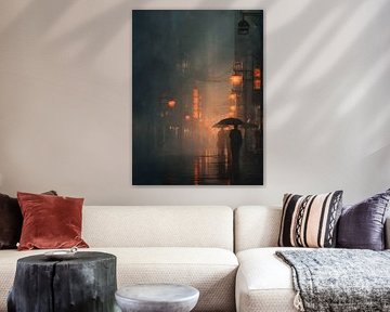 Rainy Evening in an Asian City - Silence under the Umbrella by ArtVanta