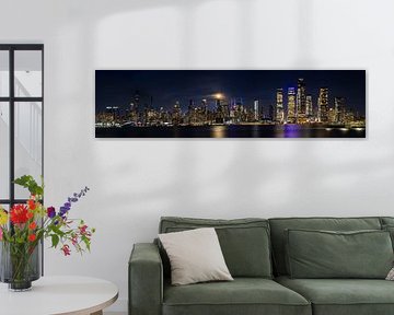 Magical Harvest Moon over the Midtown Manhattan Skyline – Fascinating Panorama by Melanie Viola