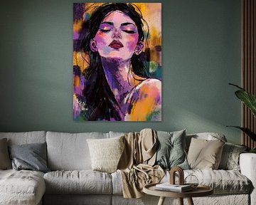 Violet Mystery - Abstract Vrouwenportret in Paars en Oker