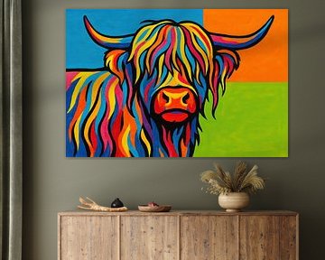 Pop-art highlander with long horns by Art & Soul Creations