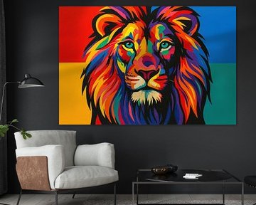 Lion's head in bright graphic shades by Art & Soul Creations