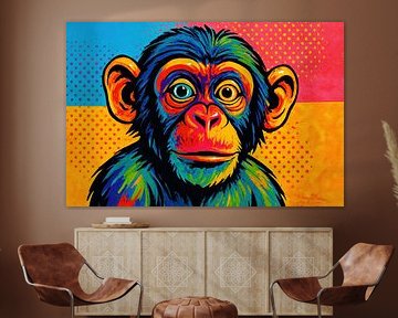 Cheerful chimpanzee portrait pop art by Art & Soul Creations