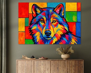 Fröhliches Wolfsporträt in Farbe von Art & Soul Creations