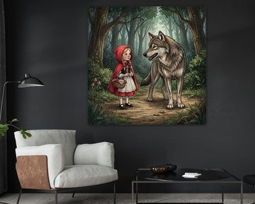 Little red riding hood meeting big bad wolf in forest by Markus Gann