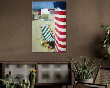 Gekleurde strandstoelen en strandhuisjes op het eiland Borkum