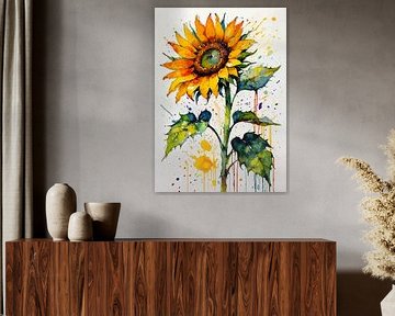 Sonnenblume Aquarell Kunst - Raw Textured Floral Malerei