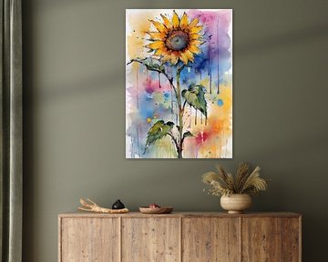 Sonnenblume Aquarellmalerei - Raw Textured Floral
