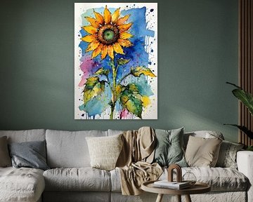 Sonnenblume Aquarellmalerei - Raw Textured Floral