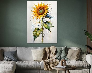 Ausdrucksstarke Sonnenblume Aquarell - Texturierte Blumenkunst