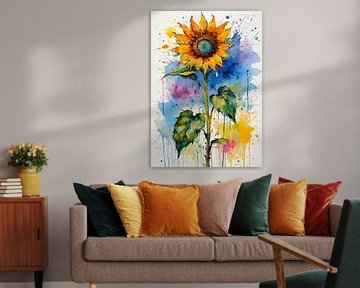 Sonnenblume Aquarell Kunst - Raw Textured Floral Malerei