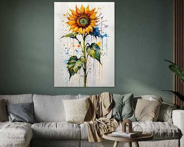 Ausdrucksstarke Sonnenblume Aquarell - Texturierte Blumenkunst