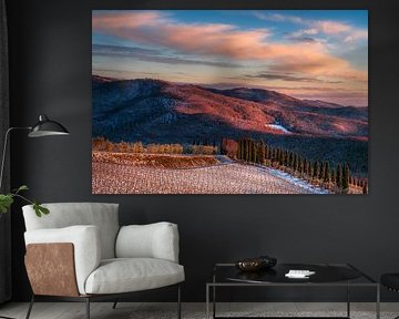 Golden Winter Sunset Over the Snowy Hills of Chianti by Stefano Orazzini