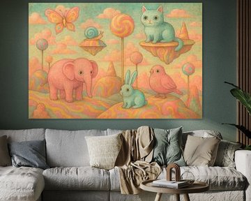 Pastel fantasy landscape full of animals by Art & Soul Creations
