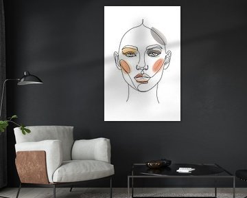 Warme Muze: Minimalistische vrouwelijke lijnkunst met aardse aquarelaccenten