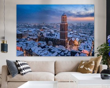 Zwolle Peperbus church tower during a cold winter sunset by Sjoerd van der Wal Photography